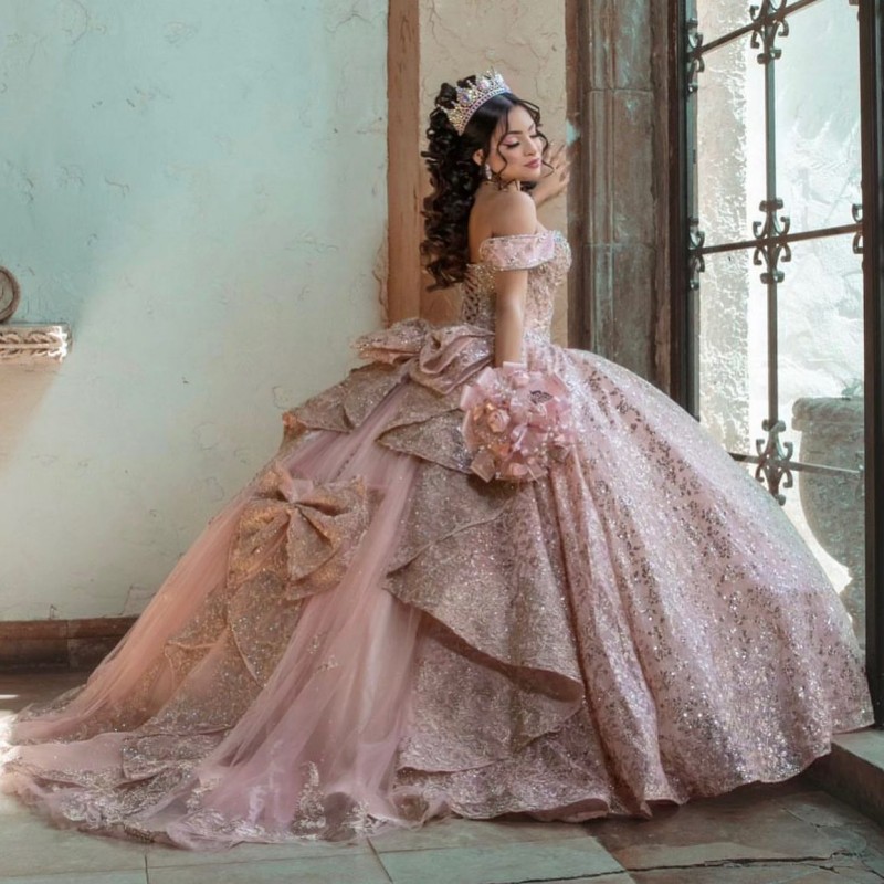 Glitter Tablecloth - Customized Pink Ball Gown Quinceanera Dress
