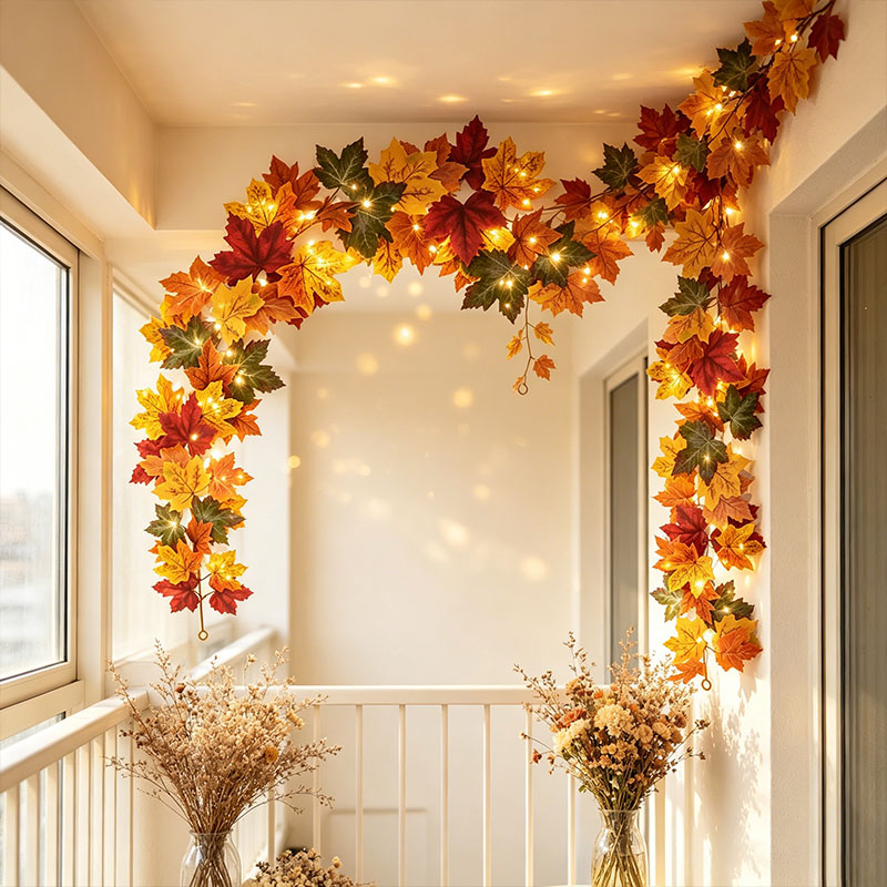 Neon Sign Party - Fall Maple Leaf Garland with Lights,