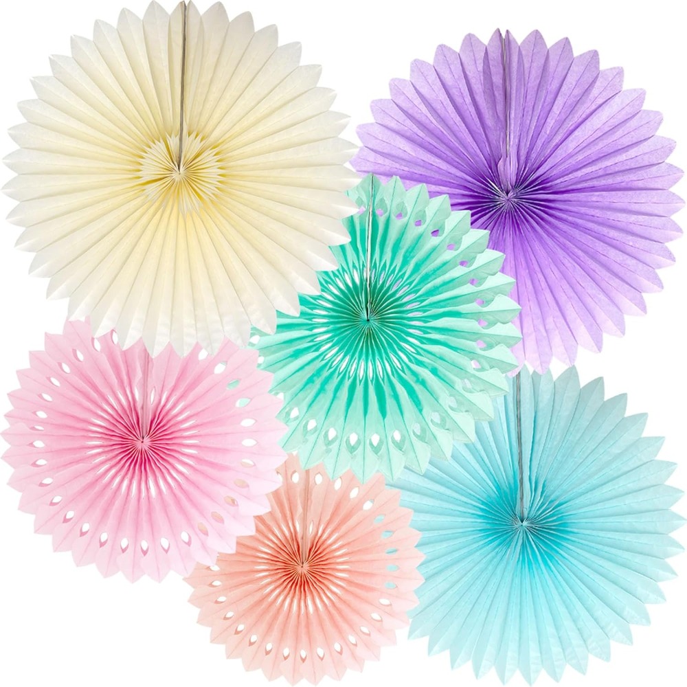 Neon Sign Party - Pastel Rainbow Paper Fans Party Decorations