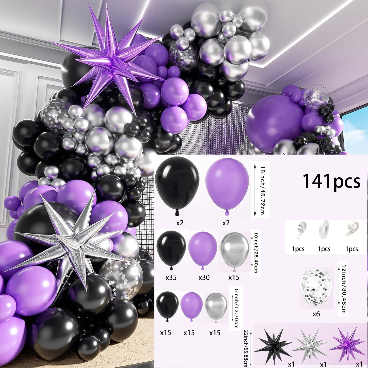 141pcs Purple, Black, Silver B - Balloon Arch Kit review and price